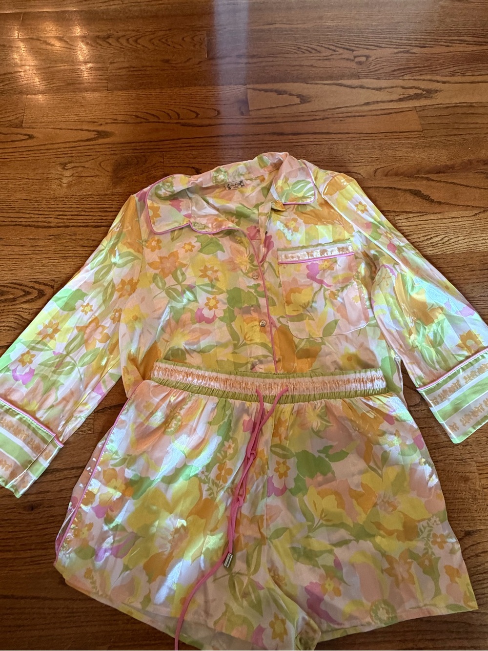 Free People Pillow Talk Satin Pajama Set in the "Lily Combo" - Picture 3 of 8